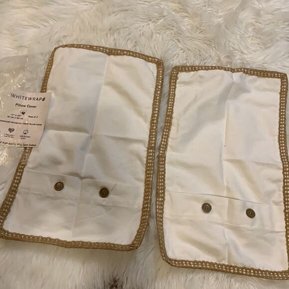 Whitewrap Pack of TWO Farmhouse beige pillow covers. 12” x 20” - Picture 1 of 6